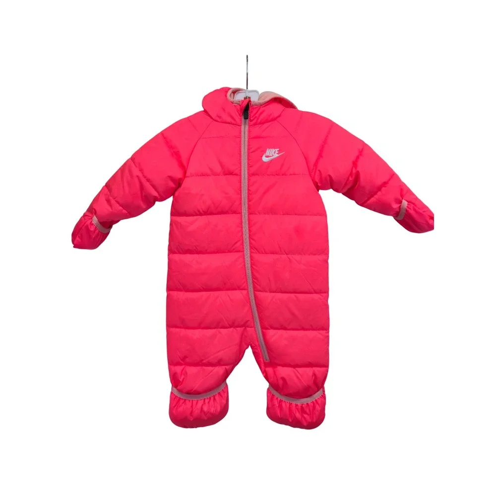Nike Infant Neon Pink Puffer Snowsuit Bunting Hooded Winter Coverall 9 Months